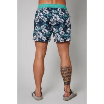 uFIT, Pantaloni scurti de baie cu model si buzunare laterale, Alb, Albastru inchis, Albastru petrol, 2XL