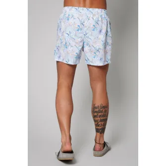 uFIT, Pantaloni scurti de baie cu model si buzunare laterale, Albastru pastel, Alb optic, 2XL