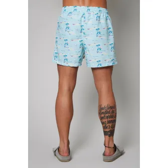 uFIT, Pantaloni scurti de baie cu model si buzunare laterale, Albastru pastel, Albastru royal, 2XL