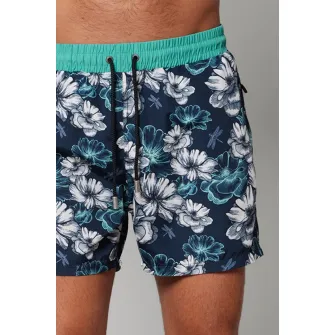 uFIT, Pantaloni scurti de baie cu model si buzunare laterale, Alb, Albastru inchis, Albastru petrol, 2XL