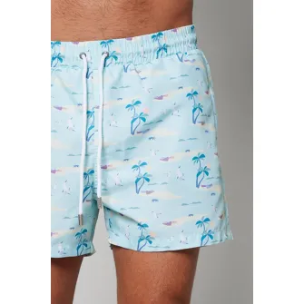 uFIT, Pantaloni scurti de baie cu model si buzunare laterale, Albastru pastel, Albastru royal, 2XL