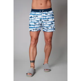 uFIT, Pantaloni scurti de baie cu model tropical, Negru, Alb optic, Albastru, S