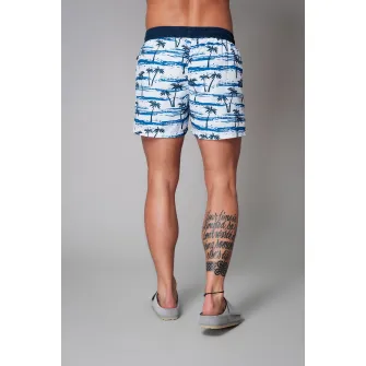 uFIT, Pantaloni scurti de baie cu model tropical, Negru, Alb optic, Albastru, S