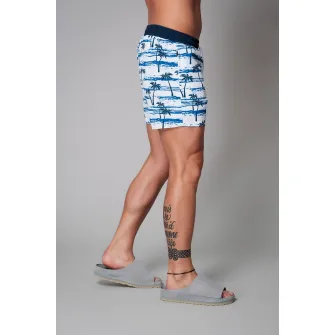 uFIT, Pantaloni scurti de baie cu model tropical, Negru, Alb optic, Albastru, S