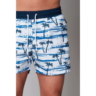 uFIT, Pantaloni scurti de baie cu model tropical, Negru, Alb optic, Albastru, S