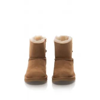 UGG, Cizme scurte de piele intoarsa, fara inchidere Mini Bailey Bow II, Maro scortisoara, 32.5 EU