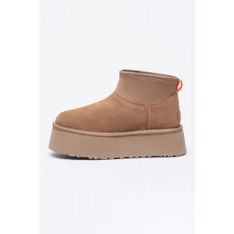 UGG, Ghete de piele intoarsa cu segment din material textil Classic Mini Dipper, Maro nisip, 10