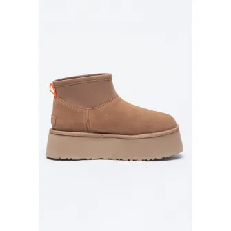 UGG, Ghete de piele intoarsa cu segment din material textil Classic Mini Dipper, Maro nisip, 10