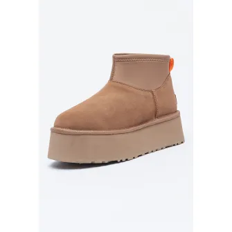UGG, Ghete de piele intoarsa cu segment din material textil Classic Mini Dipper, Maro nisip, 10