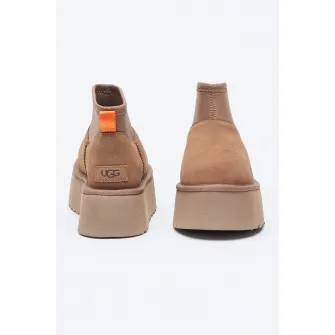 UGG, Ghete de piele intoarsa cu segment din material textil Classic Mini Dipper, Maro nisip, 10