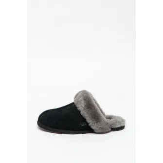 UGG, Papuci de casa de piele intoarsa cu garnituri de piele de oaie Scuffette II, Gri, Bleumarin, 5