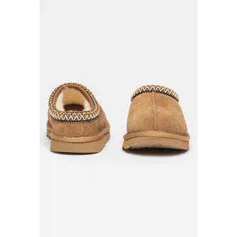 UGG, Papuci de casa din piele intoarsa cu broderie Tasman, Camel, 31 EU