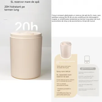Umidificator 5L, 2 duze de ceata, silentios, lumina ambientala, 179x179x240mm, ABS