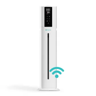 Umidificator AlecoAir U40 Tower White, WiFi, Lampa UV-C, Higrostat, Lumini ambientale, Vapori calzi, Aromaterapie