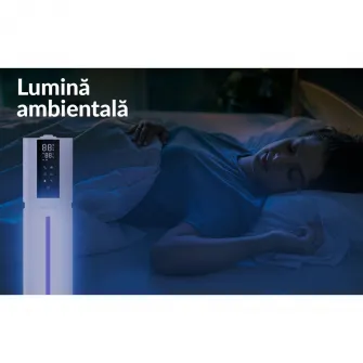 Umidificator AlecoAir U40 Tower White, WiFi, Lampa UV-C, Higrostat, Lumini ambientale, Vapori calzi, Aromaterapie
