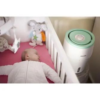 Umidificator de aer Philips HU4801/01, Tehnologie NanoCloud, Rezervor 2 l, 200 ml/h, Alb/Verde