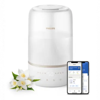 Umidificator de aer Philips seria 1000 HU1510/04, cu tehnologie ultrasonica, capacitare de umidificare 220ml/h, suprafata acoperita max. 34mp, cartus anti-calcar FY5133/00