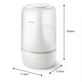Umidificator de aer Philips seria 1000 HU1510/04, cu tehnologie ultrasonica, capacitare de umidificare 220ml/h, suprafata acoperita max. 34mp, cartus anti-calcar FY5133/00