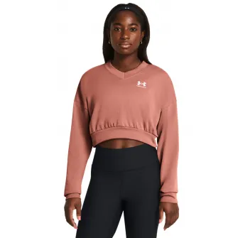 Under Armour, Bluza crop supradimensionata de trening din material terry Rival, Roz somon, L