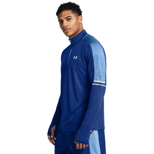 Under Armour, Bluza cu fenta cu fermoar pentru fitness Core+ Tech, Albastru royal, Albastru deschis, XL