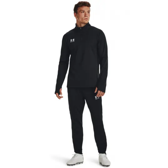 Under Armour, Bluza cu fenta scurta cu fermoar pentru fotbal, Negru, Alb, S