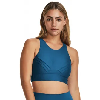 Under Armour, Bustiera cu sustinere medie pentru fitness Infinity Pintuck, Albastru, Argintiu, XS