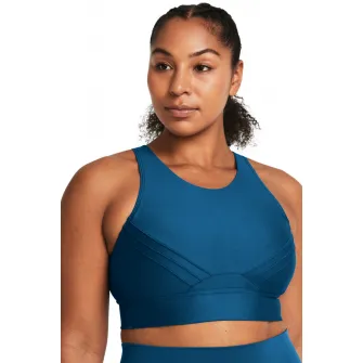 Under Armour, Bustiera cu sustinere medie pentru fitness Infinity Pintuck, Albastru, Argintiu, XS