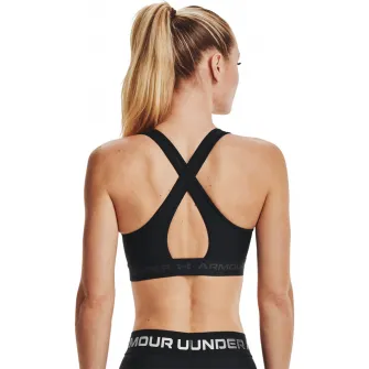 Under Armour, Bustiera cu sustinere medie si banda logo, pentru fitness, Negru, S