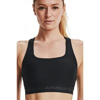Under Armour, Bustiera cu sustinere medie si banda logo, pentru fitness, Negru, S