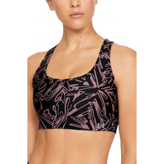 Under Armour, Bustiera de compresie cu imprimeu si bretele incrucisate pe partea din spate, pentru antrenament, Negru/Lila prafuit, XS