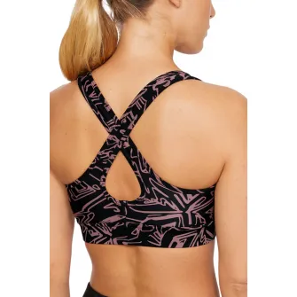 Under Armour, Bustiera de compresie cu imprimeu si bretele incrucisate pe partea din spate, pentru antrenament, Negru/Lila prafuit, XS