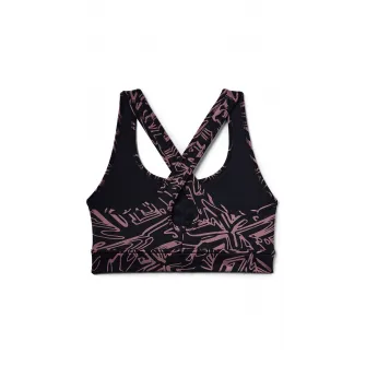 Under Armour, Bustiera de compresie cu imprimeu si bretele incrucisate pe partea din spate, pentru antrenament, Negru/Lila prafuit, XS