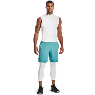 Under Armour, Colanti cu banda logo in talie pentru fitness, Alb optic, L