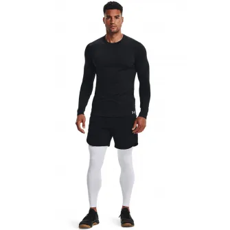 Under Armour, Colanti de compresie, cu banda cu logo in talie, pentru antrenament ColdGear®, Negru, Alb optic, L