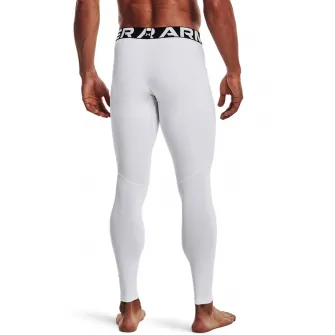 Under Armour, Colanti de compresie, cu banda cu logo in talie, pentru antrenament ColdGear®, Negru, Alb optic, L