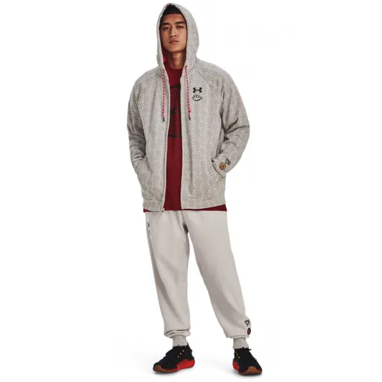 Under Armour, Hanorac cu fermoar si model, pentru antrenament, Alb, Grej, S