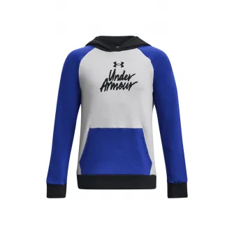 Under Armour, Hanorac cu imprimeu logo, Negru, Alb, Albastru royal, 127-137 CM
