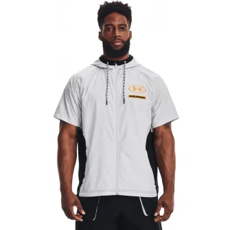 Under Armour, Hanorac cu maneci scurte si fermoar pentru antrenament Evolution, Oranj, Gri deschis, Negru, XS