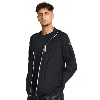 Under Armour, Jacheta cu gluga, pentru alergare Launch, Negru, M