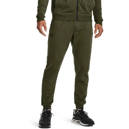 Under Armour, Pantaloni jogger cu snur in talie pentru fitness Sportsyle, Verde militar, M