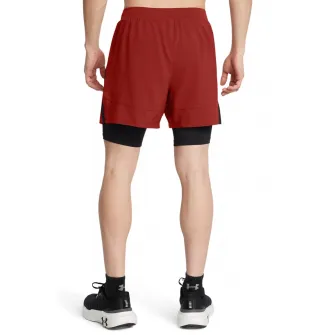 Under Armour, Pantaloni scurti cu aspect 2in1 si buzunare oblice, pentru alergare Launch, Rosu, Negru, S