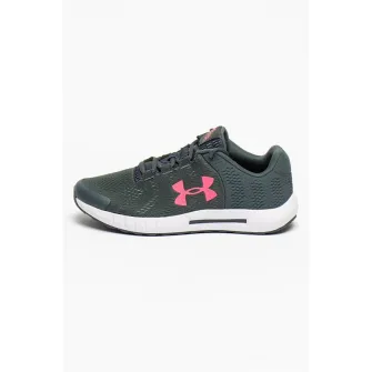 Under Armour, Pantofi din plasa tricotata, pentru alergare Pursuit BP, Gri cenusa/Roz neon, 38.5 EU