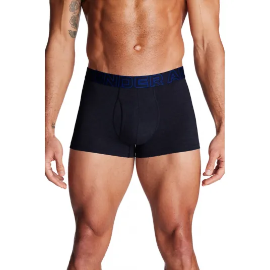 Under Armour, Set de boxeri cu banda logo in talie pentru fitness - 3 perechi, Gri, Albastru inchis, Albastru ultramarin, S