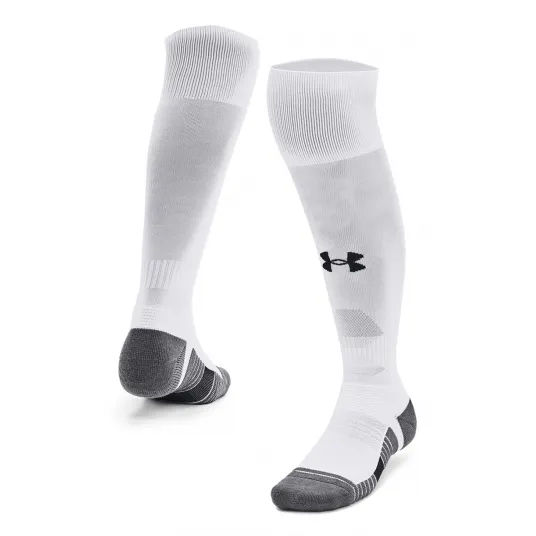 Under Armour, Sosete unisex cu logo pentru fotbal Accelerate, Alb, Gri, M