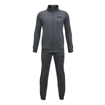 Under Armour, Trening cu fermoar si logo, pentru fitness Knit, Gri inchis, 160-170 CM