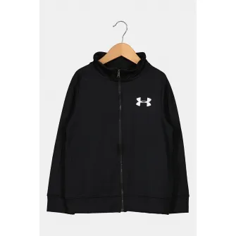 Under Armour, Trening cu fermoar si logo, pentru fitness Knit, Negru, Alb, 122-127 CM