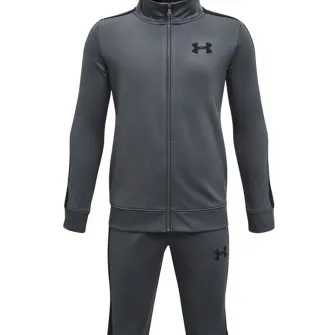 Under Armour, Trening cu fermoar si logo, pentru fitness Knit, Gri inchis, 160-170 CM