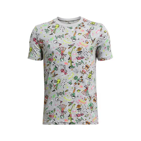 Under Armour, Tricou cu imprimeu pentru antrenament, Rosu, Verde, Gri, 160-170 CM