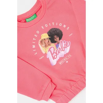 United Colors of Benetton, Bluza de trening cu imprimeu Barbie, Roz, 82 CM