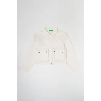 United Colors of Benetton, Jacheta crop cu capse, Crem, 130 CM